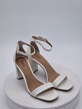 INC International Concepts Lexini White Snake Block Heel Sandals Women Size 8.5